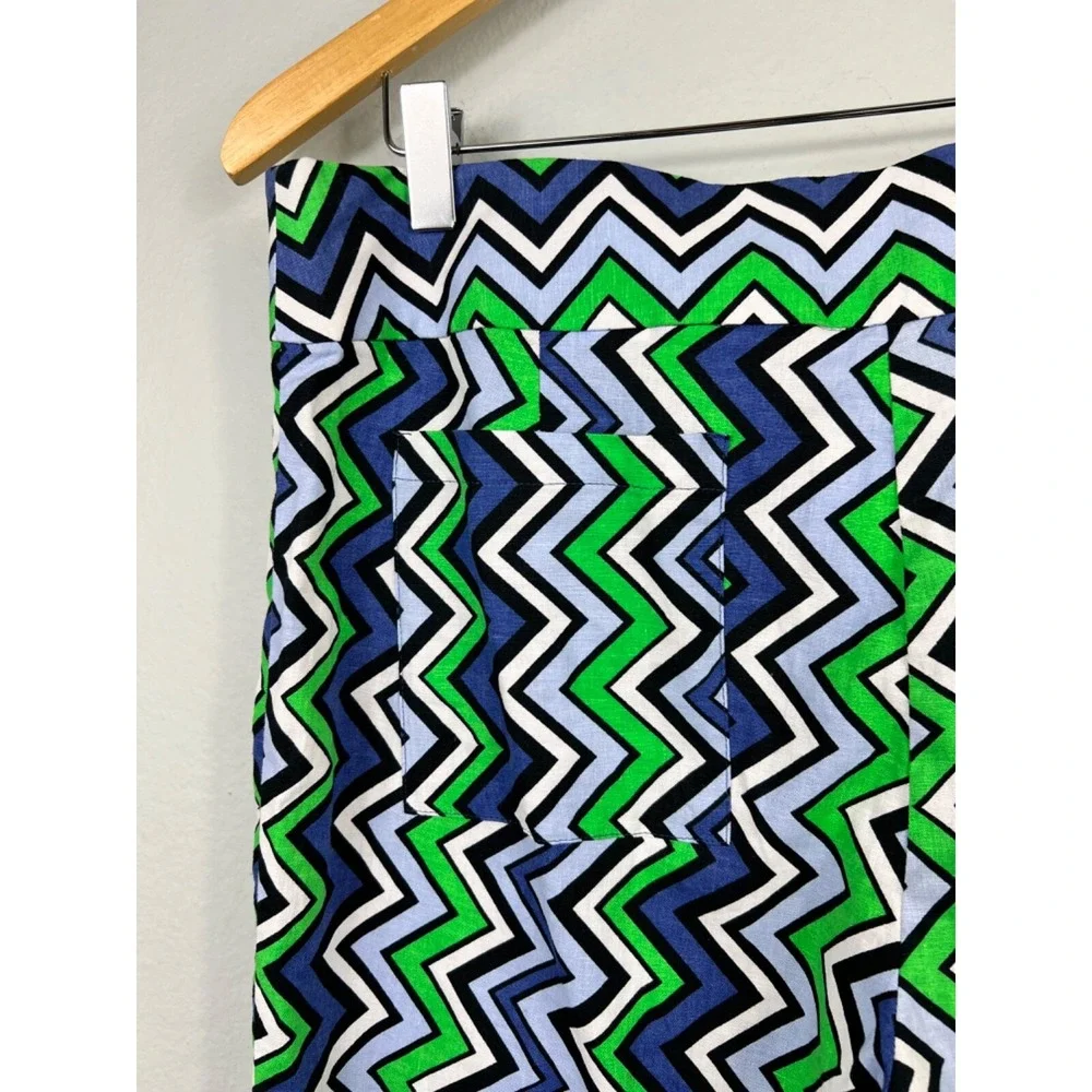 ZARA Linen Blend Cropped‎ Pants ZigZag Print Size Large Retro